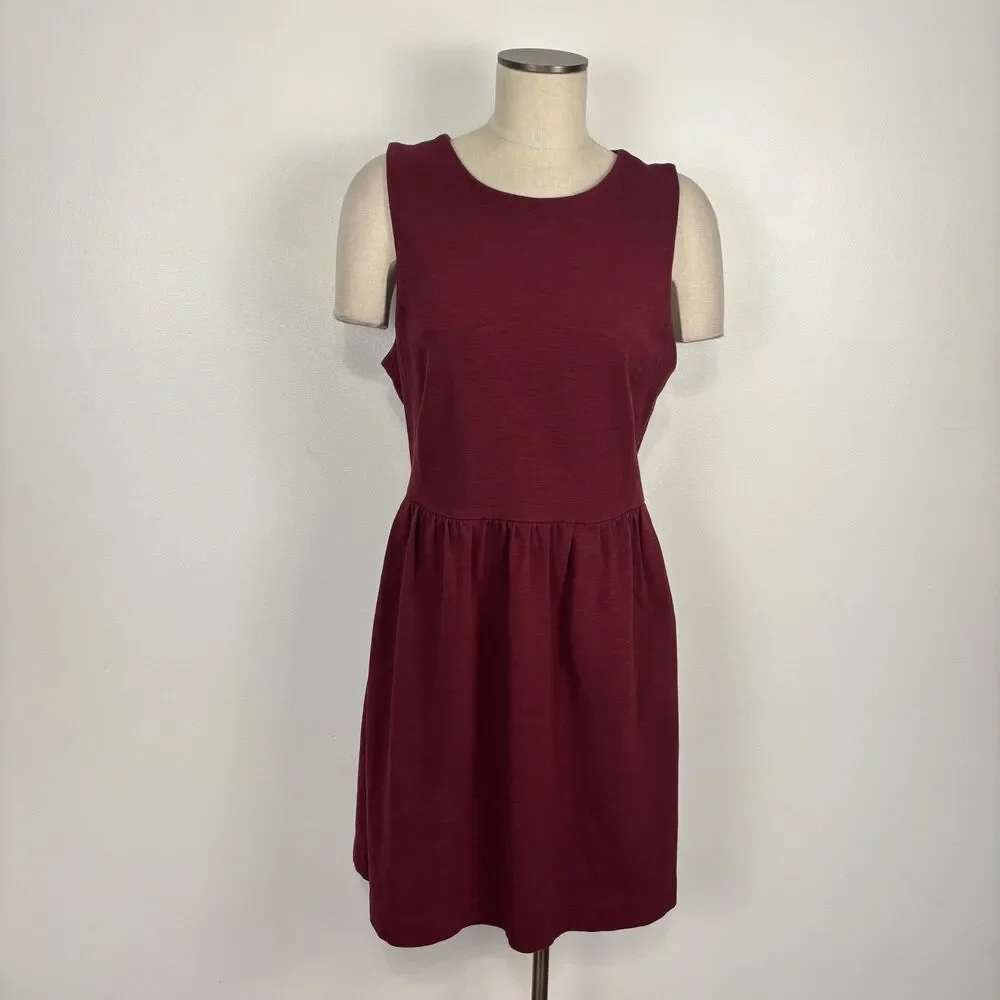 J Crew Factory XL Maroon Red Daybreak Ponte Tank Fit Flare Dress C0250